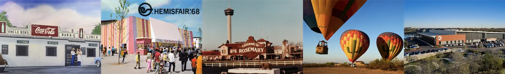 Collection of 5 images showing the RKD headquarters starting from 1946 and leading up to the modern day.